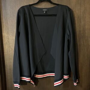 Torrid Black Open Scuba blazer with Athletic Stripe Hem & Cuffs size 2